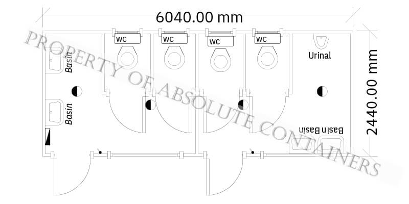 2,4m x 6m MF Ablution - Toilets & Basins