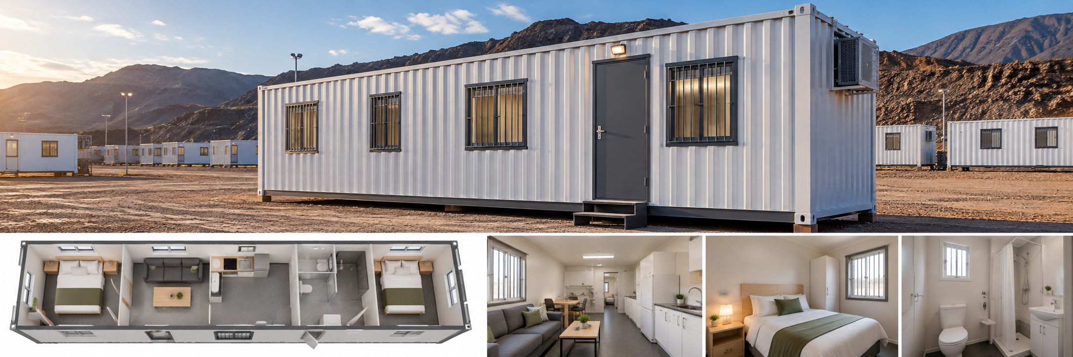 Illustrative two-bedroom container accommodation unit for remote site use